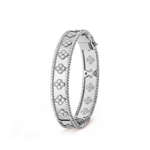 18K White Gold Perlée Clovers Bracelet