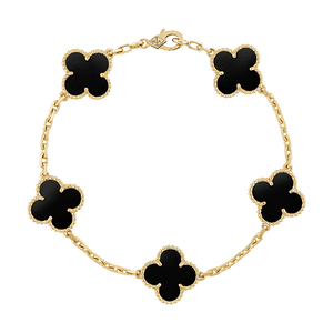 18K Vintage Alhambra Five Motifs Black Bracelet