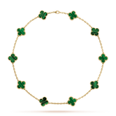 18K Vintage Alhambra Malachite 10 Motifs Necklace