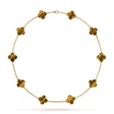 18K Vintage Alhambra Tiger Eye 10 Motifs Necklace