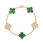 18K Vintage Alhambra Five Motifs Malachite Diamonds Bracelet
